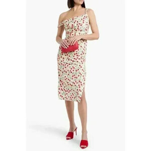 Carolina Herrera Cherry Print Off Shoulder Midi Dress 6 S Drape Designer Runway
